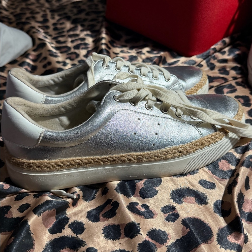 Aldo Silver Women's Sneakers with Tan Accents